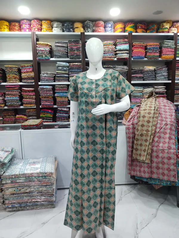 Sea_Green_Pure_Cotton_Nighty_For_Women