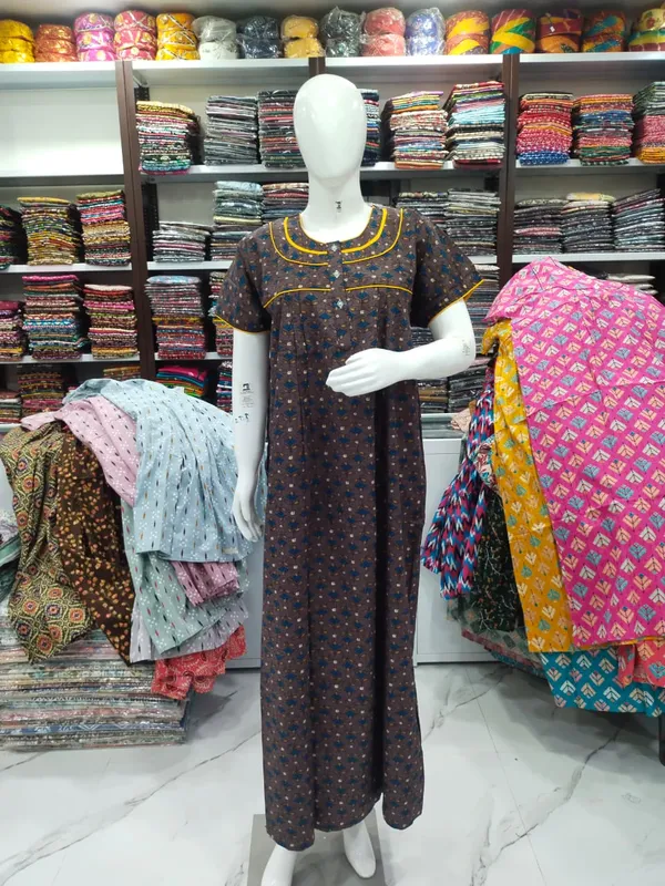 Brown_Pure_Cotton_Nighty_For_Women