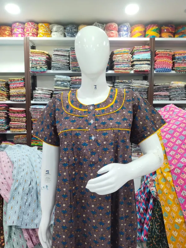 Brown_Pure_Cotton_Nighty_For_Women