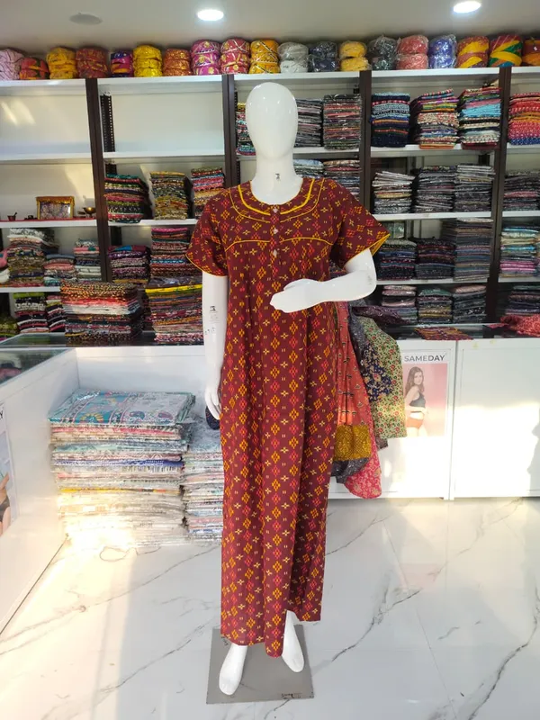 Marron_Pure_Cotton_Nighty_For_Women