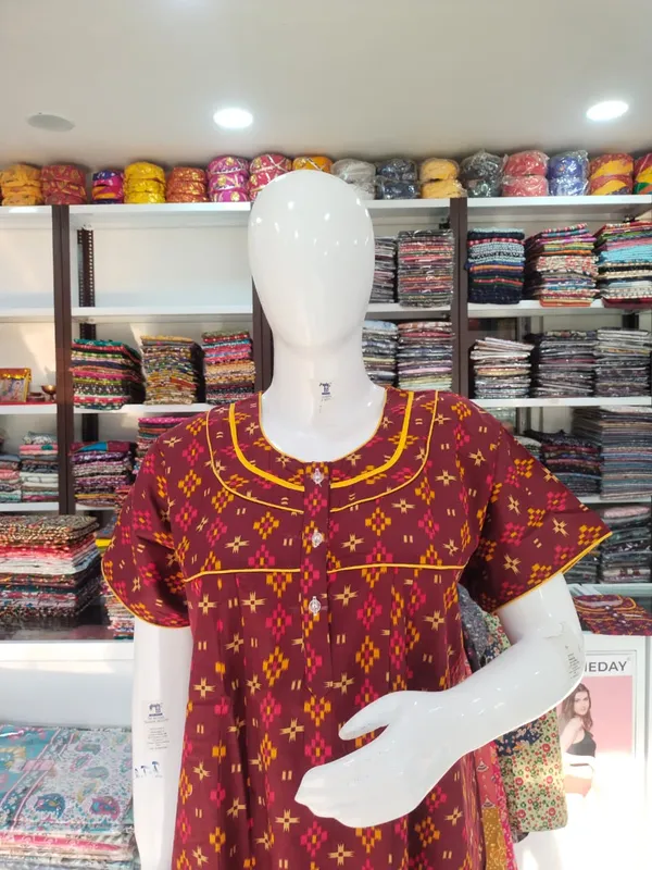 Marron_Pure_Cotton_Nighty_For_Women