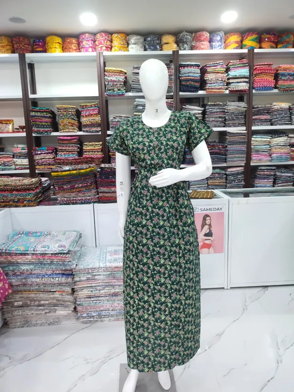 Bottle_Green_Pure_Cotton_Nighty_For_Women