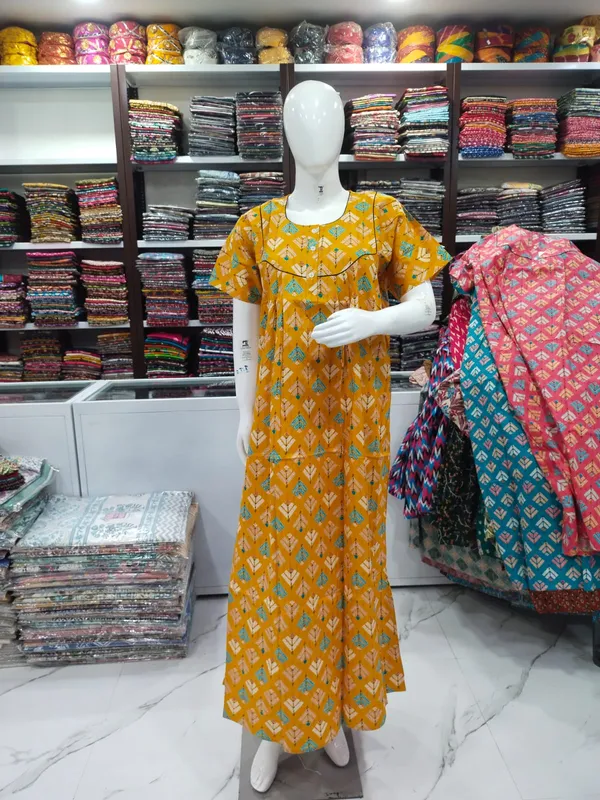 Golden_Mustard_Pure_Cotton_Nighty_For_Women