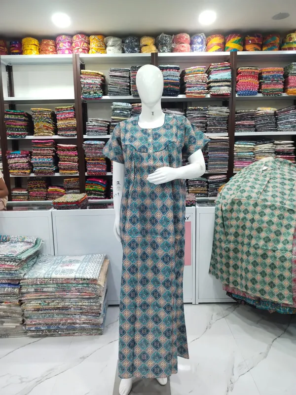 Blue_Pure_Cotton_Nighty_For_Women