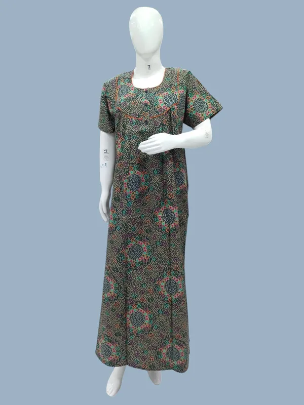 Bottle_Green_Pure_Cotton_Nighty_For_Women