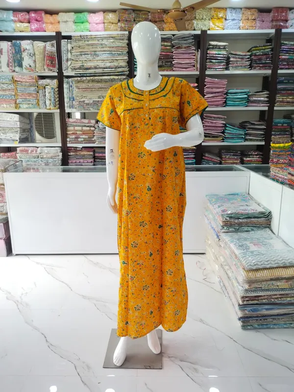 Golden_Yellow_Pure_Cotton_Nighty_For_Women