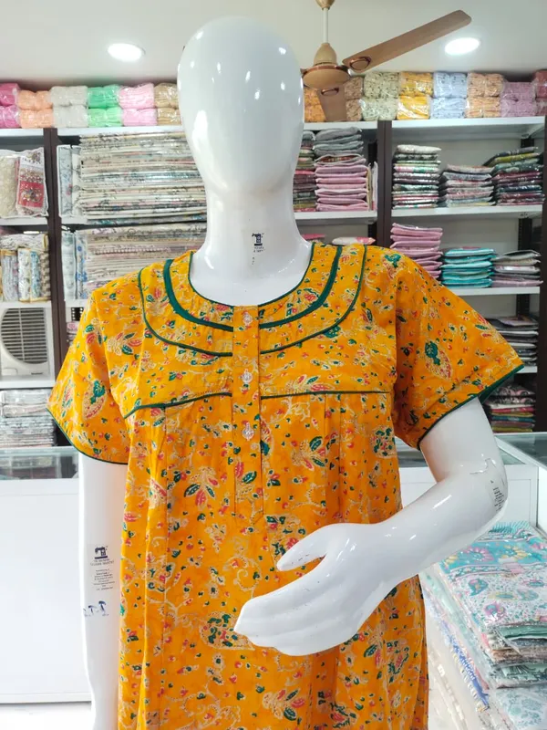 Golden_Yellow_Pure_Cotton_Nighty_For_Women
