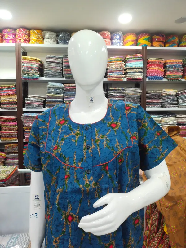 Blue_Pure_Cotton_Nighty_For_Women