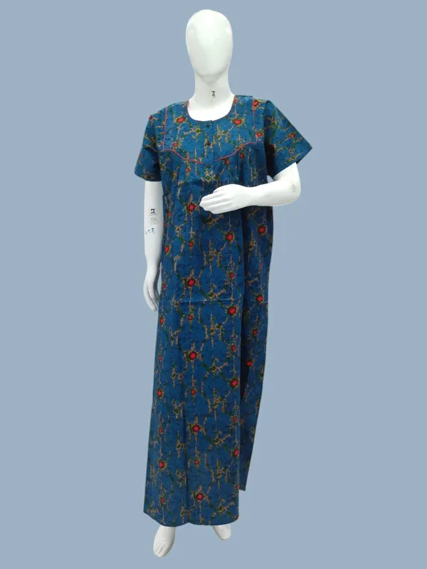 Blue_Pure_Cotton_Nighty_For_Women