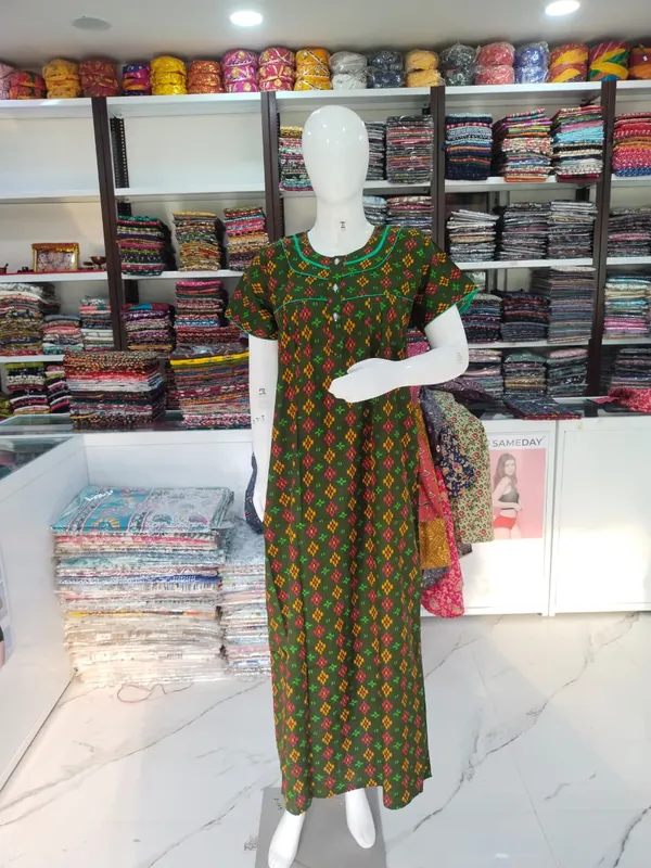 Chutney_Green_Pure_Cotton_Nighty_For_Women