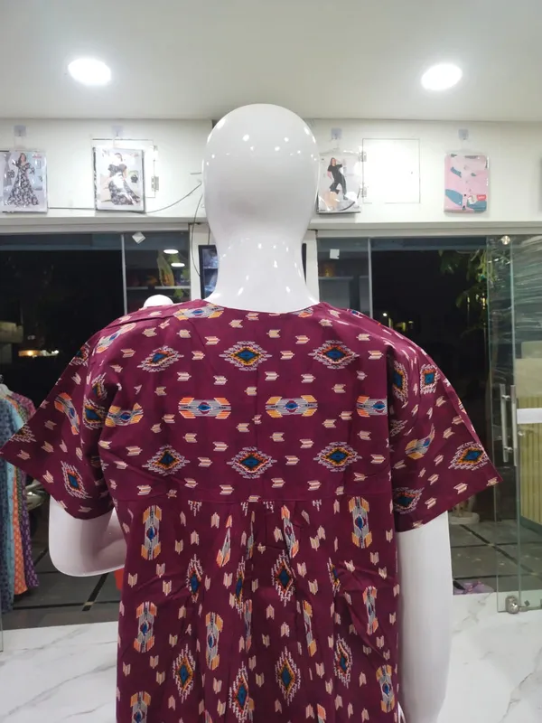 Maroon_Pure_Cotton_Nighty_For_Women