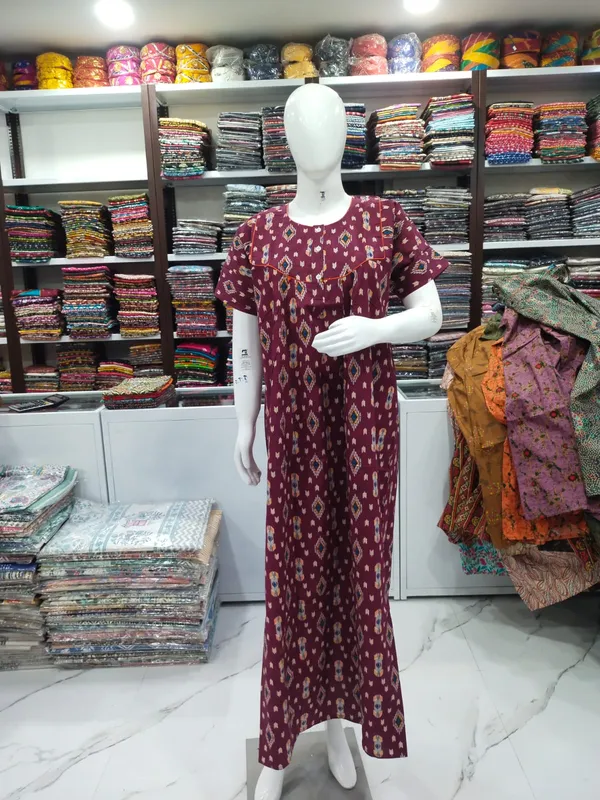 Maroon_Pure_Cotton_Nighty_For_Women