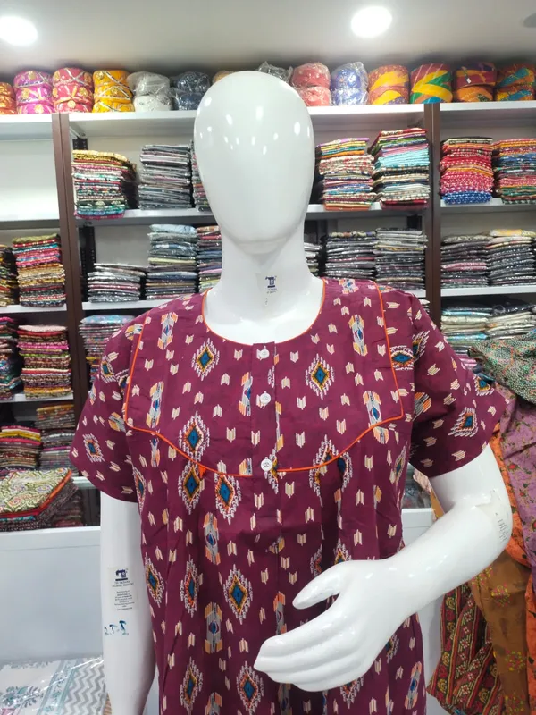 Maroon_Pure_Cotton_Nighty_For_Women