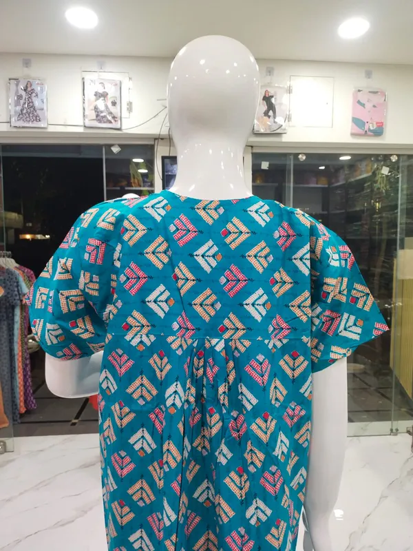 Sky_Blue_Pure_Cotton_Nighty_For_Women