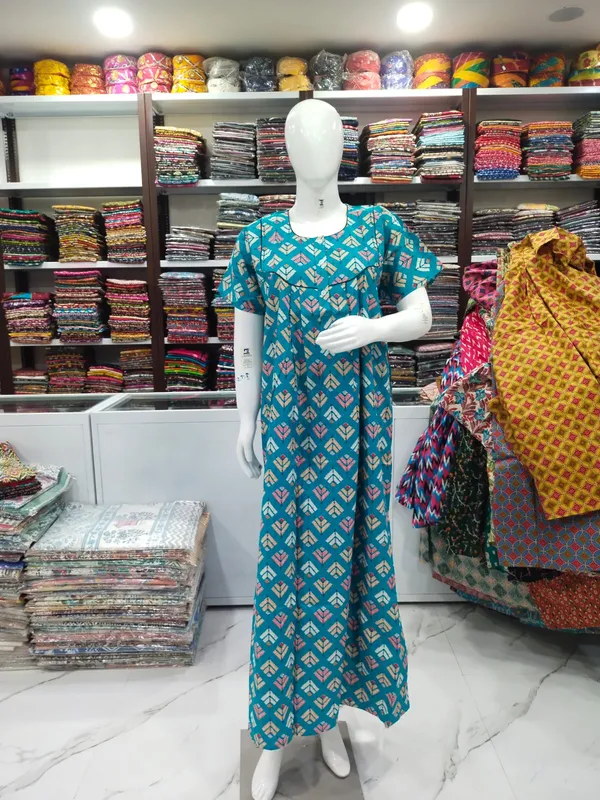 Sky_Blue_Pure_Cotton_Nighty_For_Women
