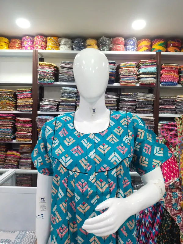 Sky_Blue_Pure_Cotton_Nighty_For_Women