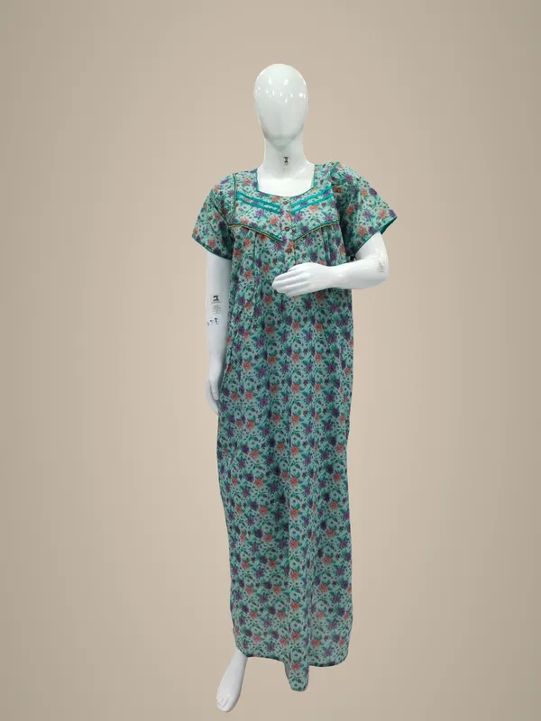 Sea_Green_Polyester_Cotton_Nighty_For_Women