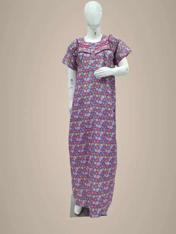 Sea_Blue_Polyester_Cotton_Nighty_For_Women