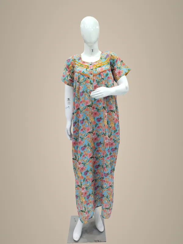 Sky_Blue_Polyester_Cotton_Nighty_For_Women