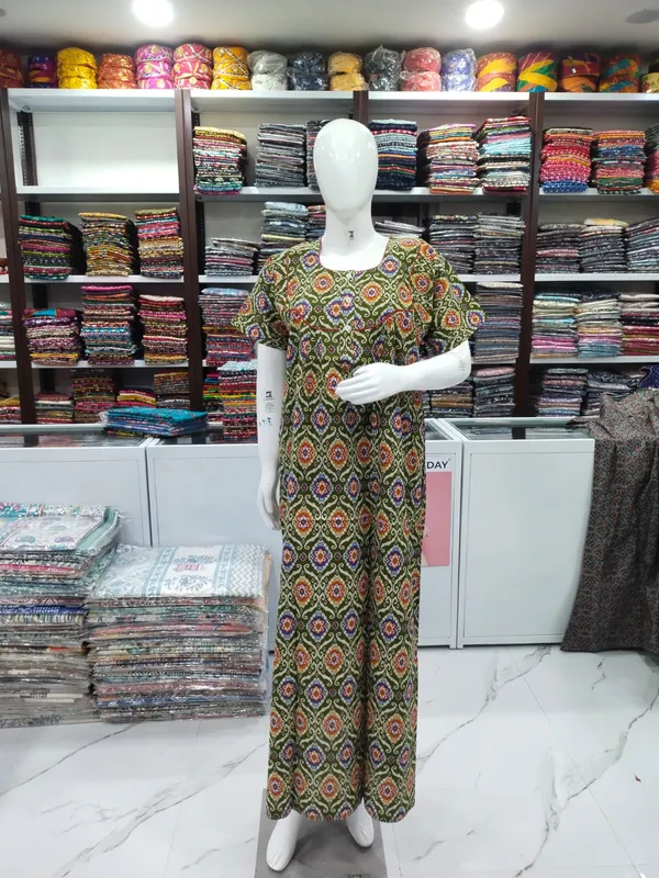 Chutney_Green_Pure_Cotton_Nighty_For_Women