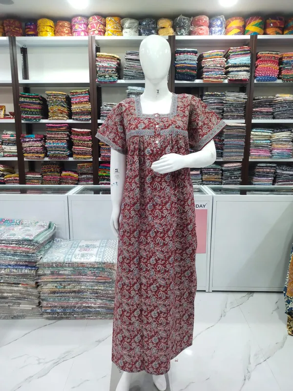 Red_Pure_Cotton_Nighty_For_Women
