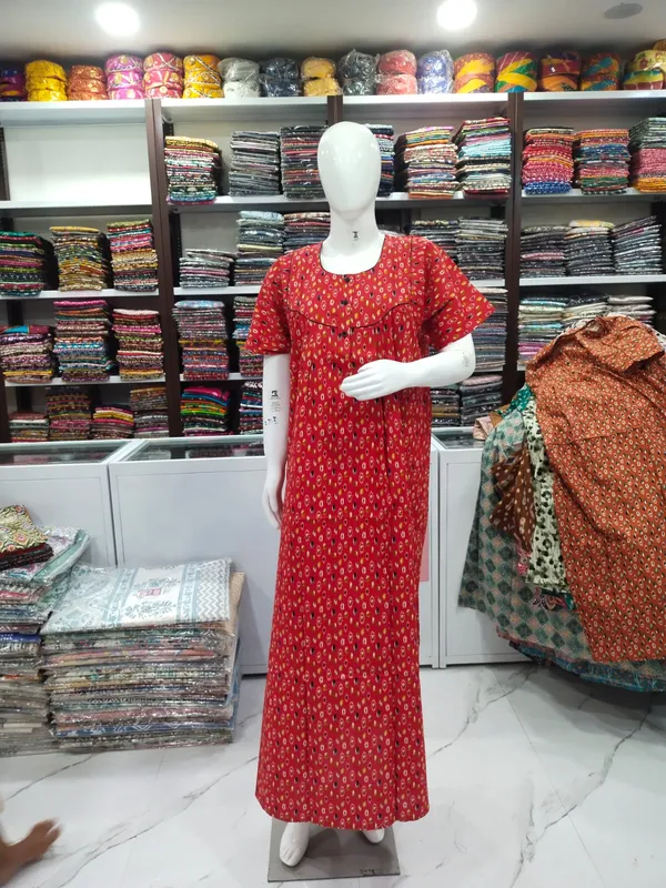 Red_Pure_Cotton_Nighty_For_Women