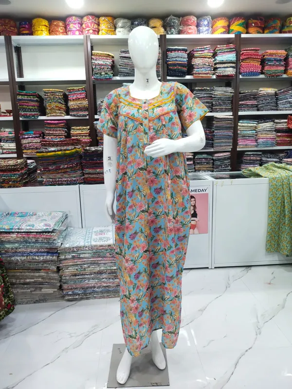Sky_Blue_Polyester_Cotton_Nighty_For_Women