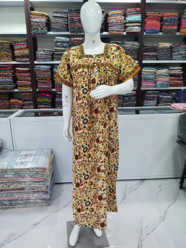 Cream_Pure_Cotton_Nighty_For_Women