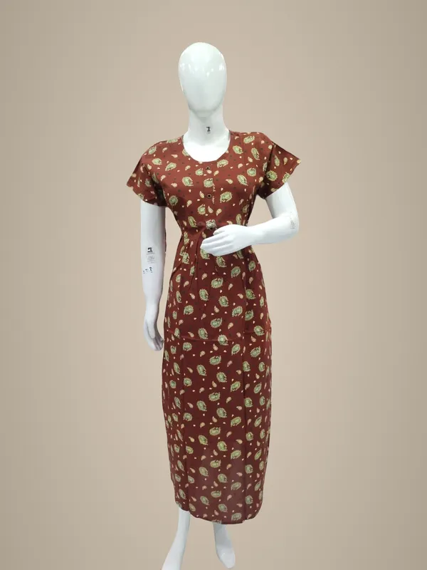 Brown_Pure_Cotton_Nighty_For_Women