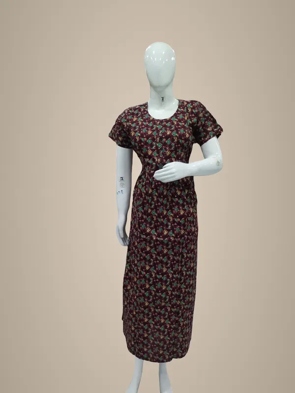 Dark_Maroon_Pure_Cotton_Nighty_For_Women