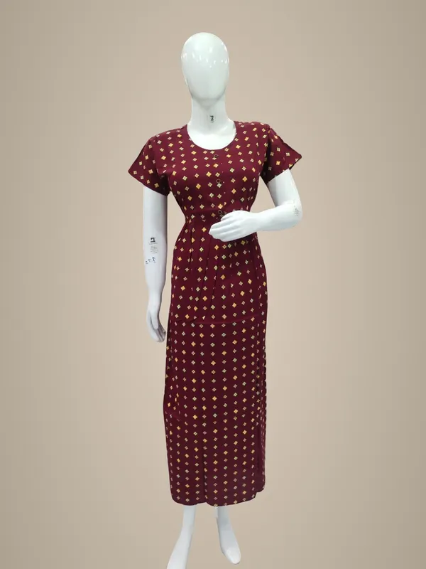 Marron_Pure_Cotton_Nighty_For_Women