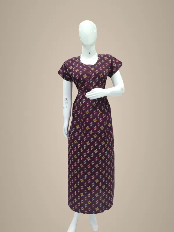 Wine_Pure_Cotton_Nighty_For_Women