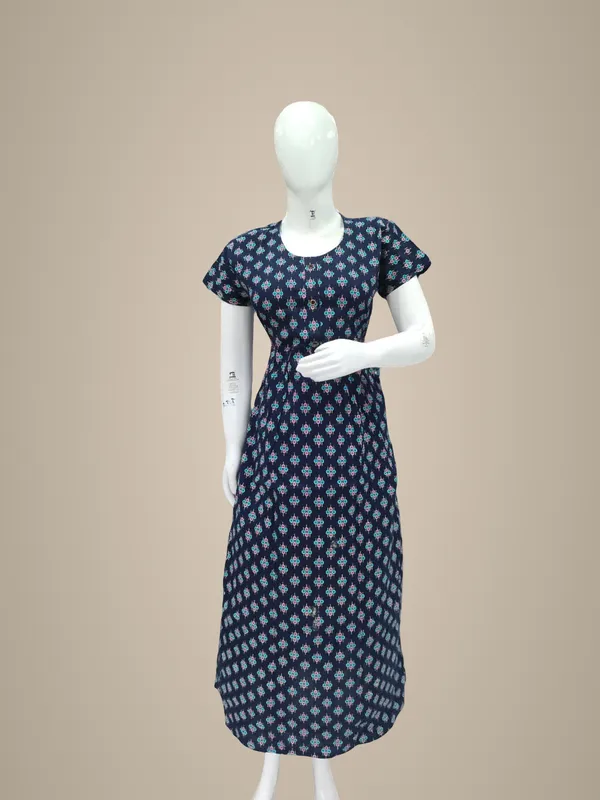 Dark_Navy_Blue_Pure_Cotton_Nighty_For_Women