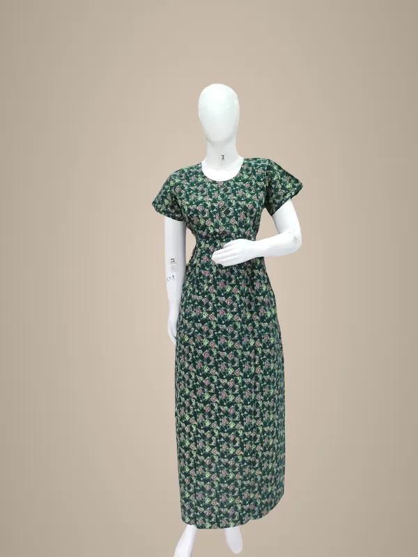 Bottle_Green_Pure_Cotton_Nighty_For_Women