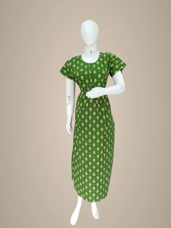 Chutney_Green_Pure_Cotton_Nighty_For_Women