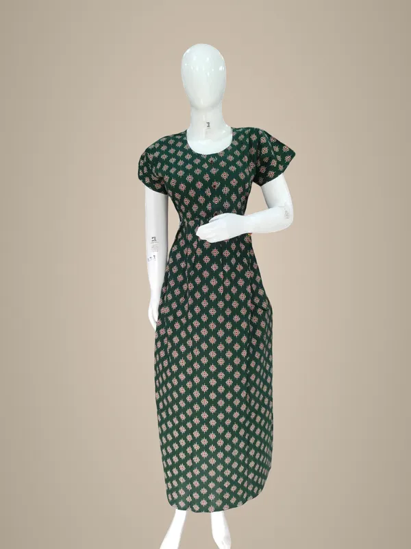 Bottle_Green_Pure_Cotton_Nighty_For_Women