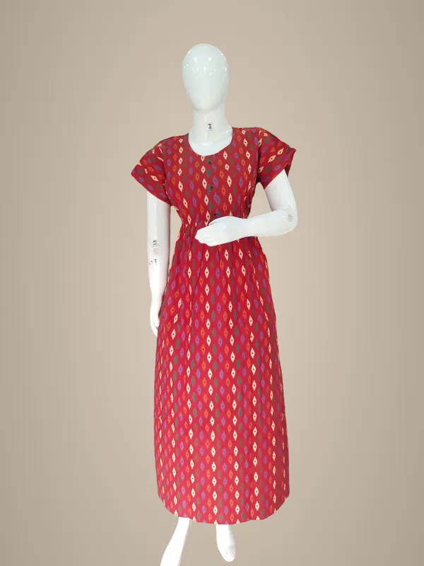 Brick_Red_Pure_Cotton_Nighty_For_Women