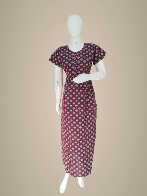 Wine_Pure_Cotton_Nighty_For_Women