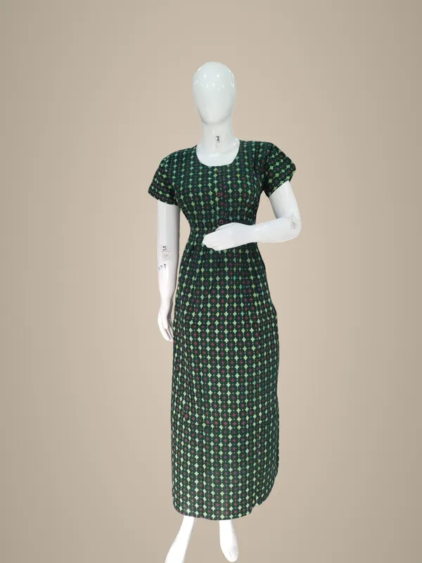 Bottle_Green_Pure_Cotton_Nighty_For_Women