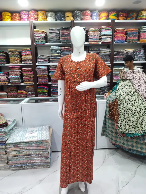 Brick_Red_Pure_Cotton_Nighty_For_Women