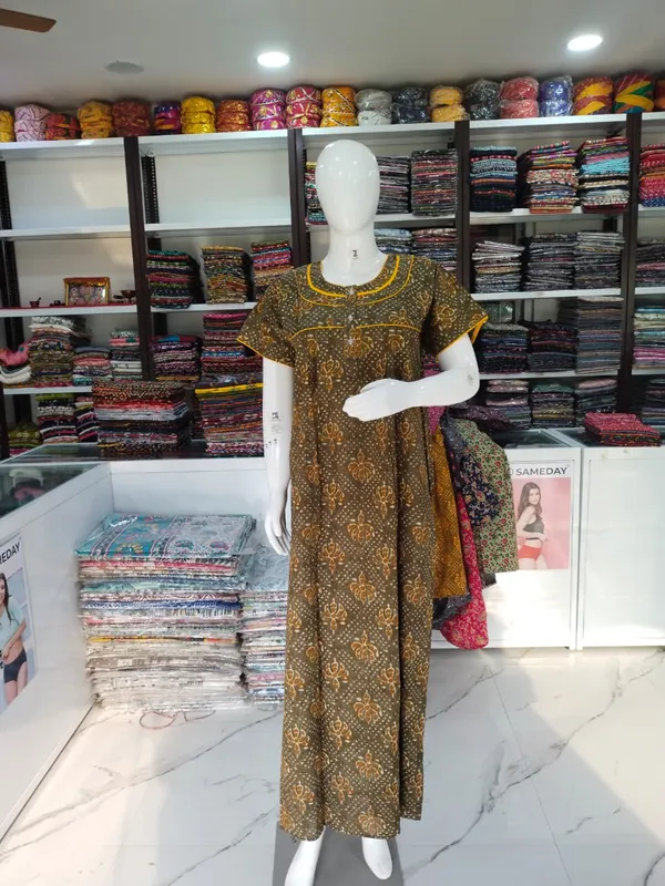 Olive_Green_Pure_Cotton_Nighty_For_Women