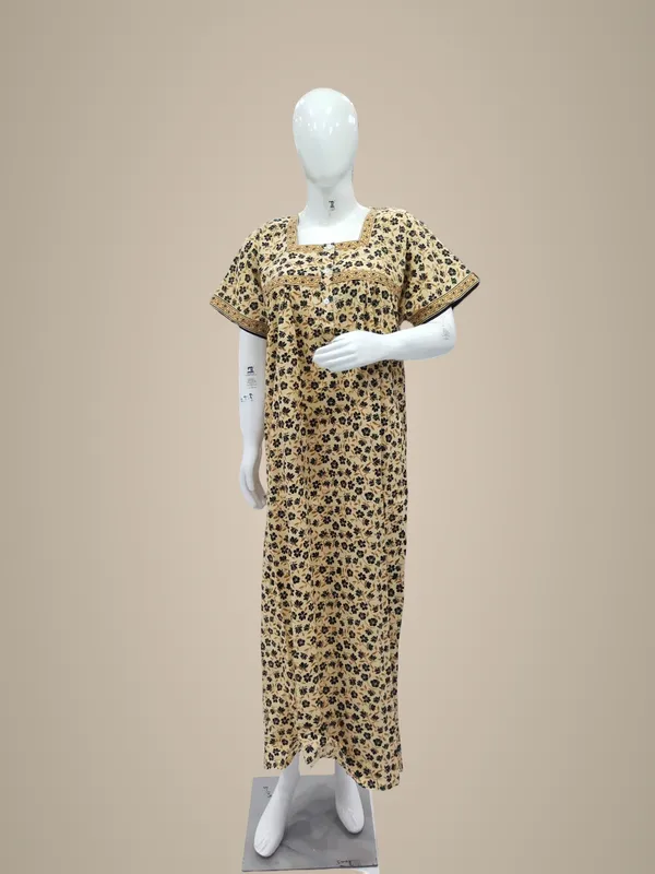 Cream_Pure_Cotton_Nighty_For_Women