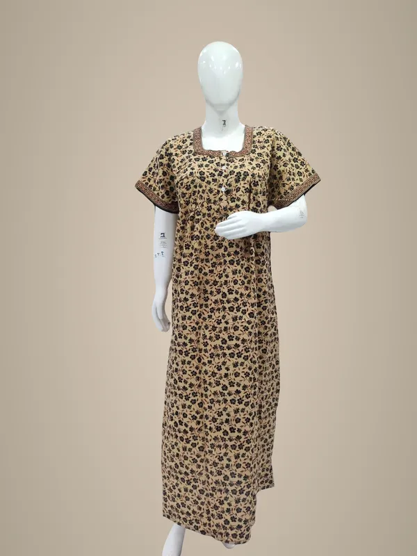 Beige_Pure_Cotton_Nighty_For_Women