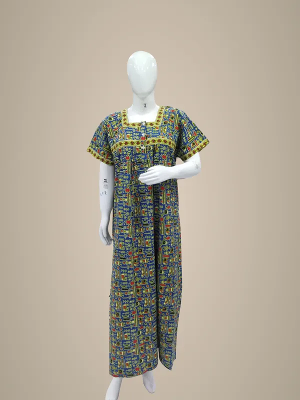 Blue_Pure_Cotton_Nighty_For_Women