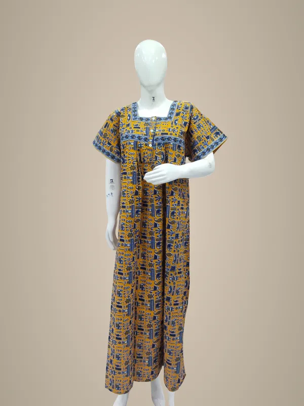 Yellow_Pure_Cotton_Nighty_For_Women
