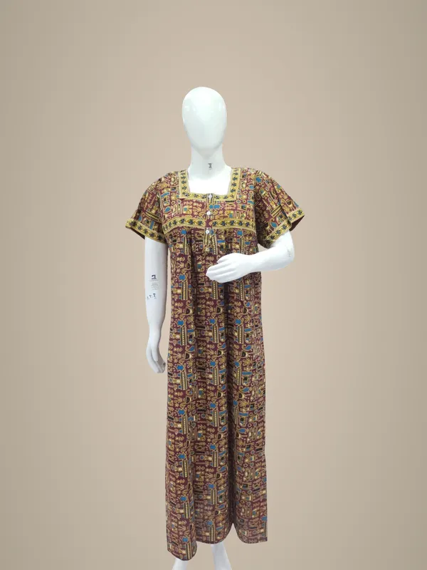 Maroon_Pure_Cotton_Nighty_For_Women