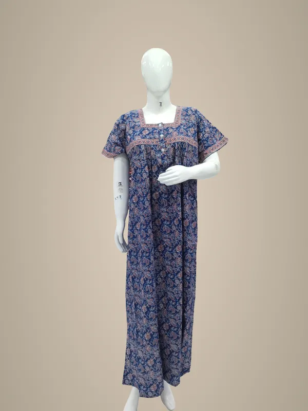 Blue_Pure_Cotton_Nighty_For_Women