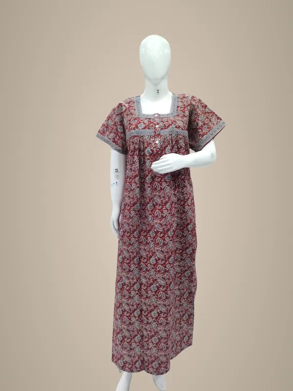 Red_Pure_Cotton_Nighty_For_Women
