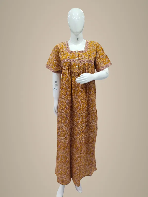 Mustard_Yellow_Pure_Cotton_Nighty_For_Women