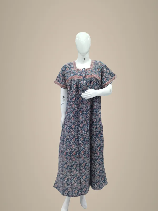 Dusty_Blue_Pure_Cotton_Nighty_For_Women